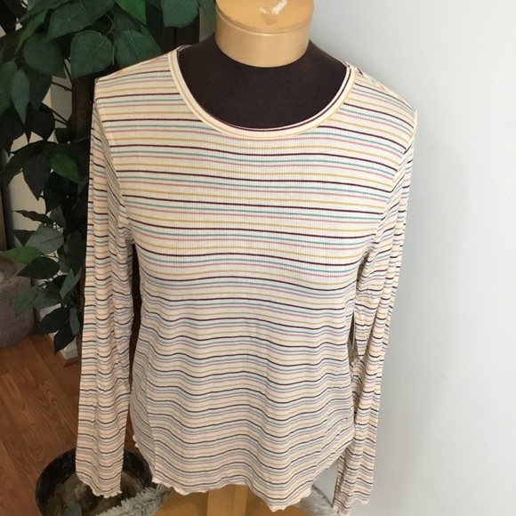 SO XL long sleeve ribbed tee w/ruffle hem green yellow - Picture 3 of 12
